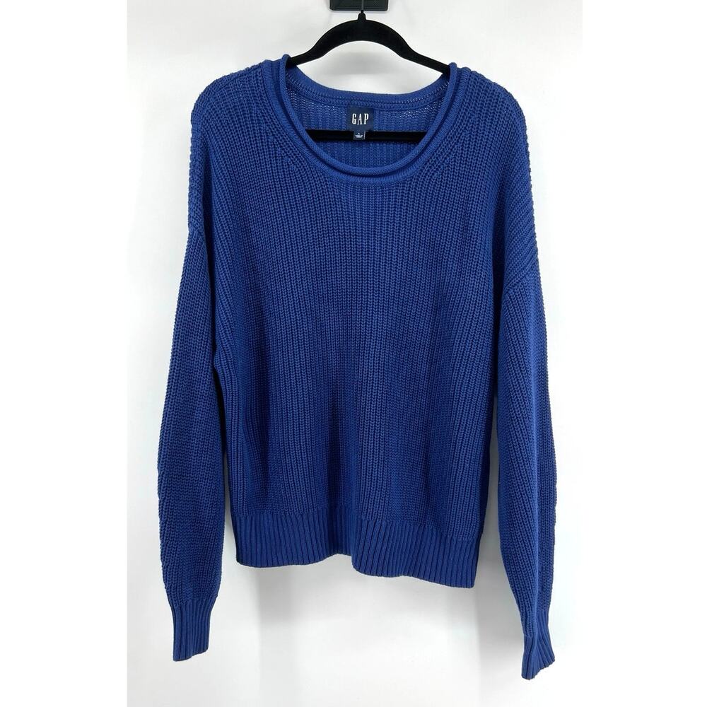 GAP Women's Cotton Roll Neck Knit Sweater Size L Blue Coastal Preppy